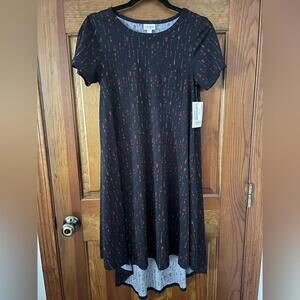 LuLaRoe Carly Dress Black Red Arrows Swing T Shirt High Low Flowy Soft XS NWT
